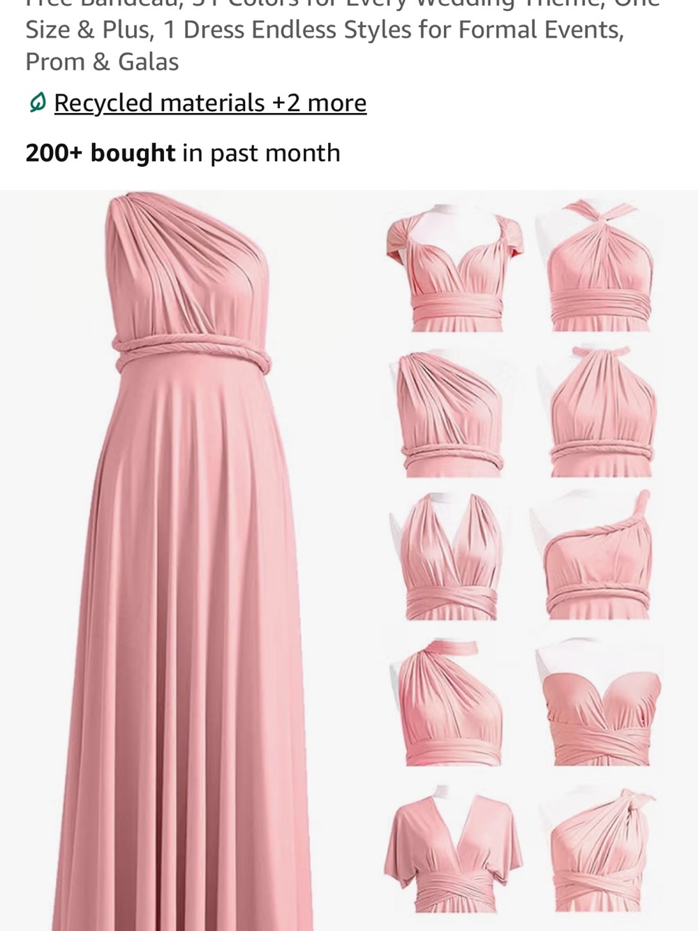 One Size Infinity Maxi Bridesmaid’s Dress in Dusty Pink; Convertible Multi-Wrap